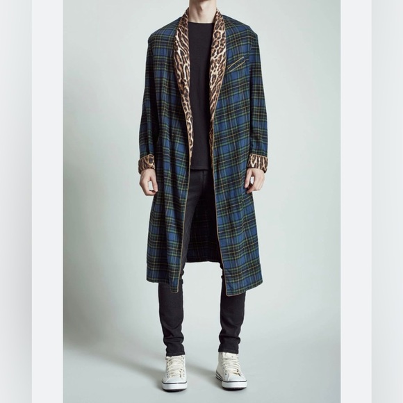 RARE NWOT R13 Plaid and Leopard Smoking Robe with trim detail - Picture 1 of 9